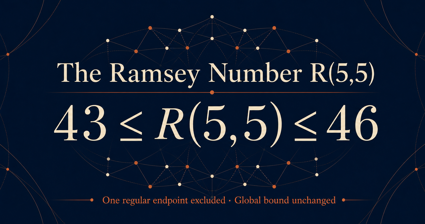 The Ramsey Number R(5,5): 43 ≤ R(5,5) ≤ 46. One regular endpoint excluded; global bound unchanged.